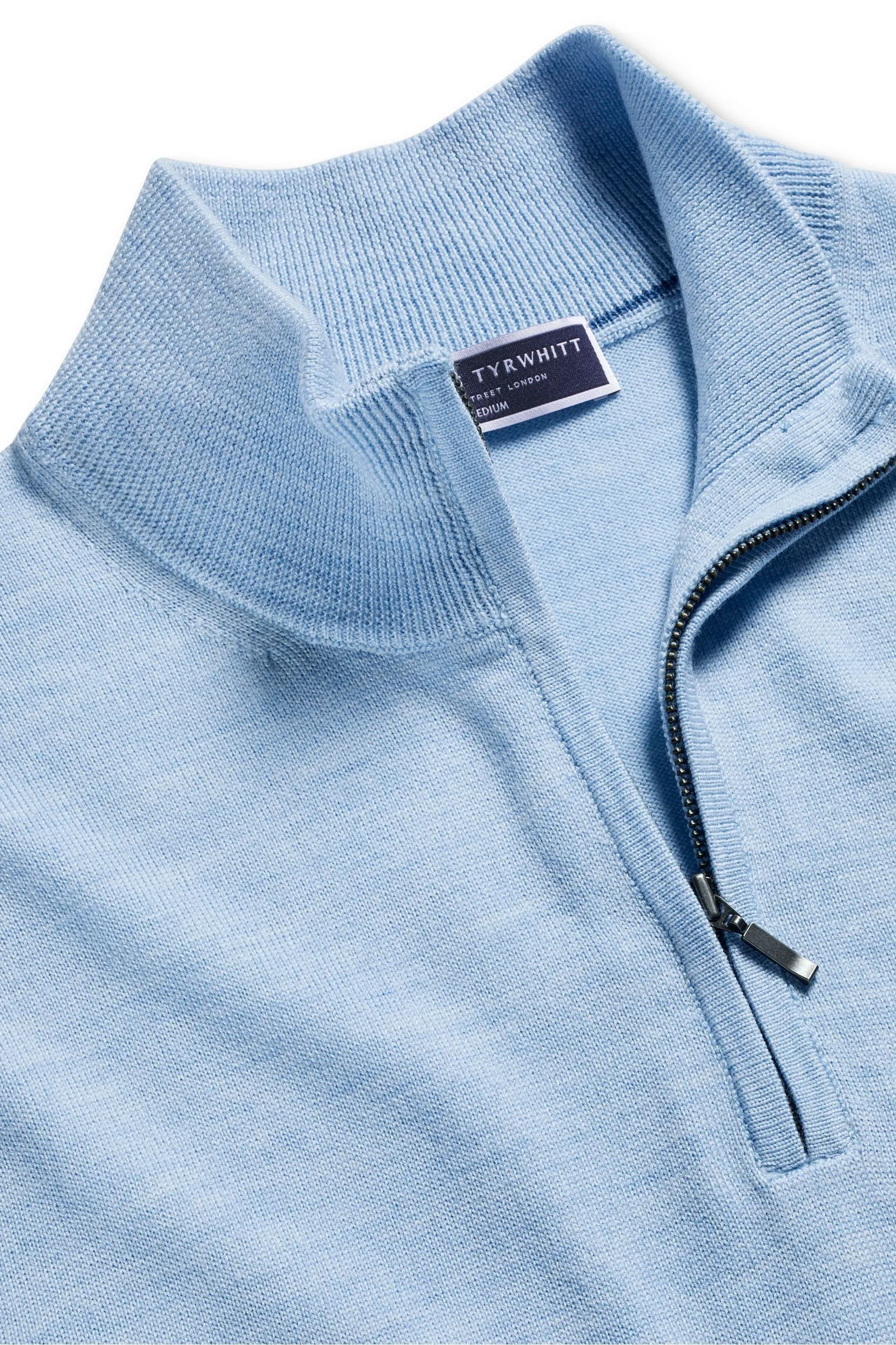 Charles Tyrwhitt - Maglia celeste con Con zip in lana merino