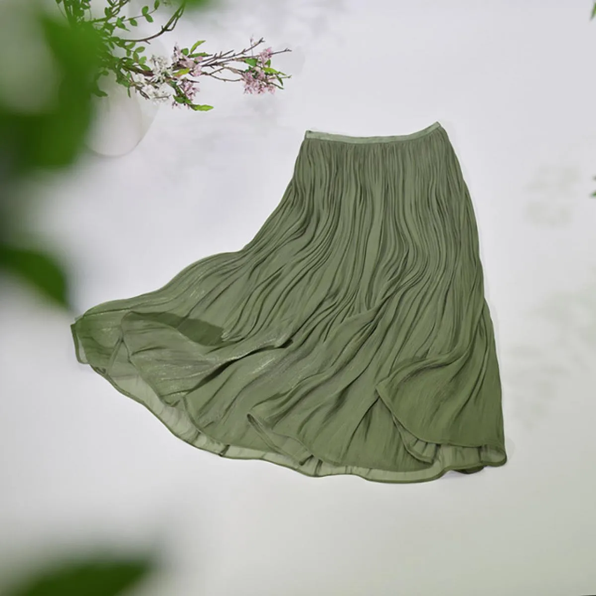 Gonna lunga midi fluida lucida da donna con fodera Moda elastica a vita alta pieghettata drappeggiata A Line Gonne 2023 Autunno